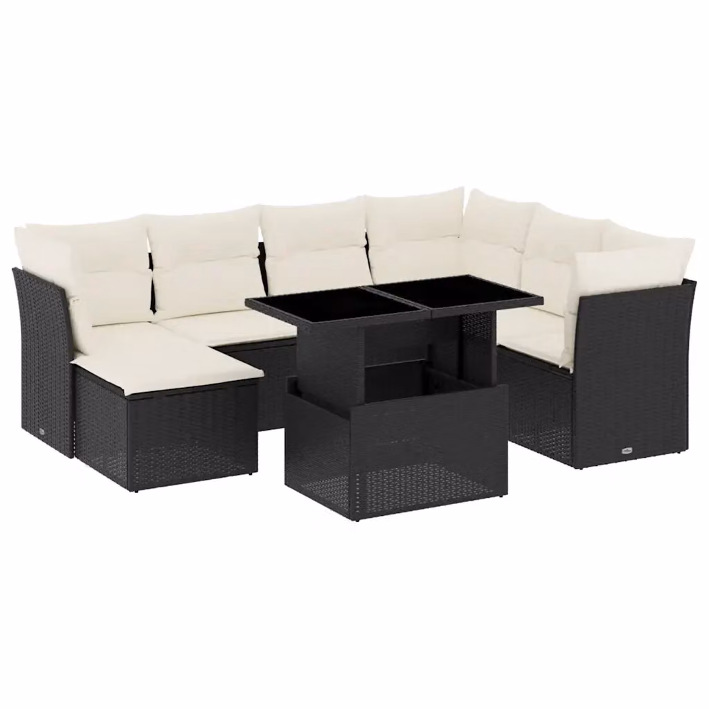 vidaXL Set Divani da Giardino a L con Cuscini 8 pz Nero in Polyrattan e Acciaio – 2
