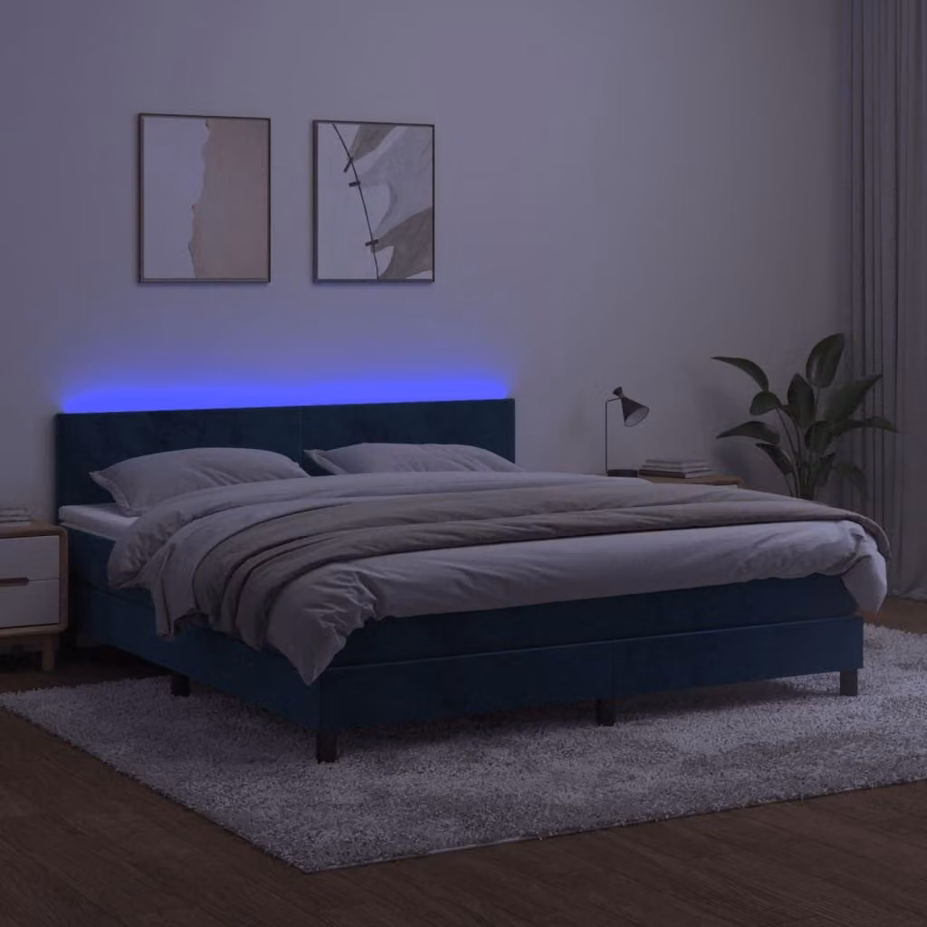 Maison Exclusive - Letto a Molle con Materasso e LED Blu Scuro 160x200 cm