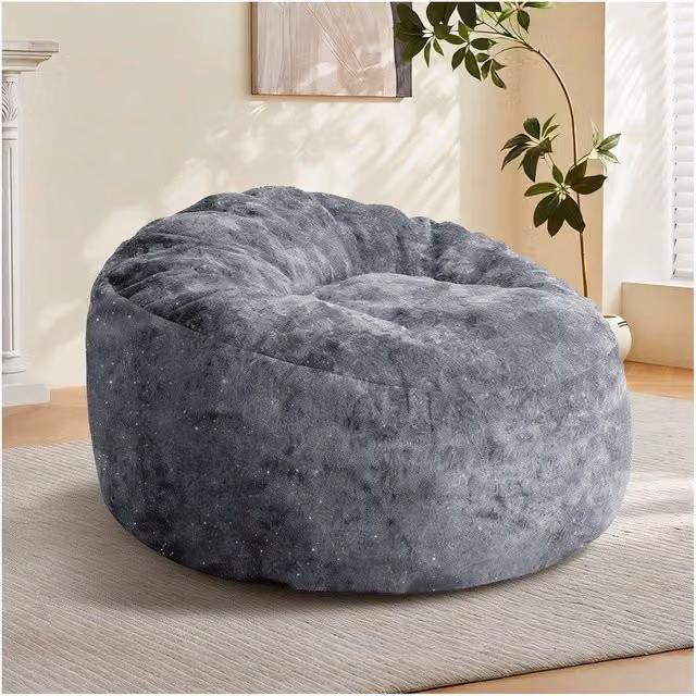Poltrona a Sacco Curva con Schienale Alto MINIMAL in Tessuto Flanella Grigio per Soggiorno e Camera da Letto