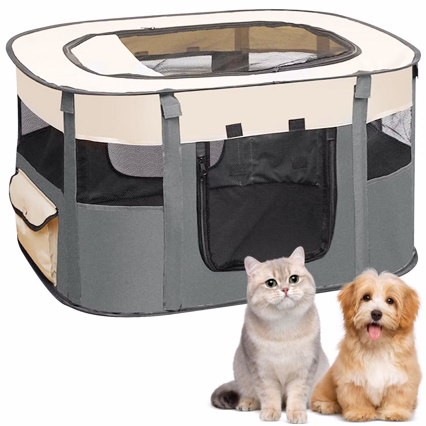 Tenda pieghevole per cuccioli - Recinto portatile per animali - Casetta per cani da interno - Area giochi - Grigio - 70 x 55 x 40 cm - Adatta per rifugi per animali