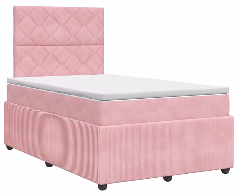 Letto a molle con materasso con testata rosa 120 x 200 cm in velluto