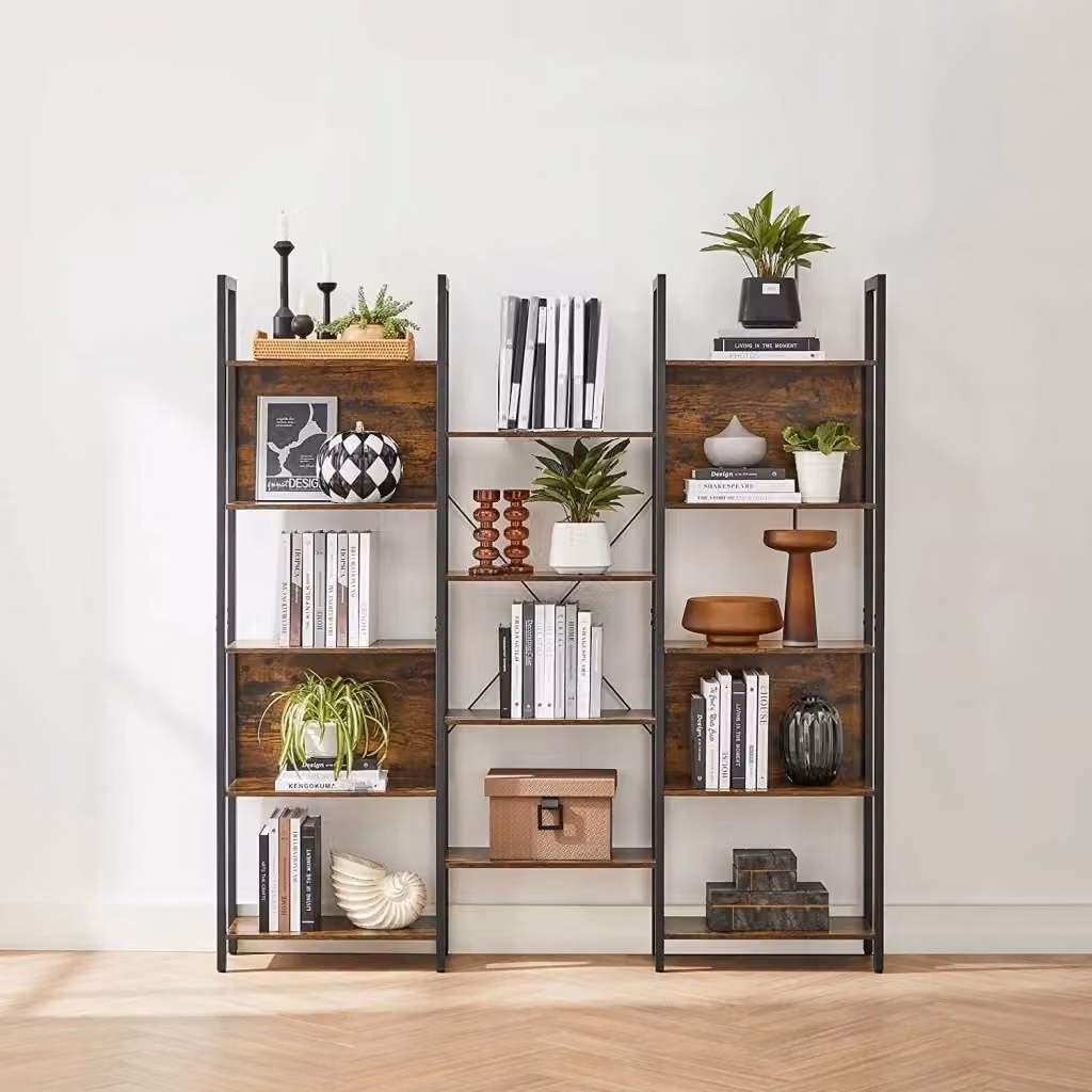 Libreria Valora SHELF CABINET in stile industrial con 14 ripiani, finitura marrone e nera in metallo e MDF – 2