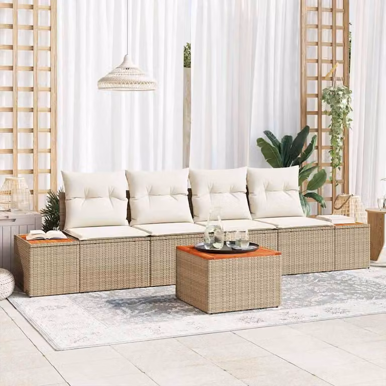 Maison Exclusive - Set Divano da Giardino con cuscino 5 pcs Beige Poly Rattan