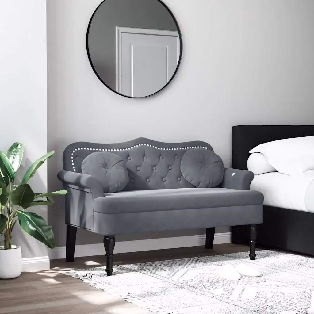 Panca con Cuscini in Velluto Grigio CFW2352053 L: 120,5 cm, P: 65 cm, H: 75 cm – 2