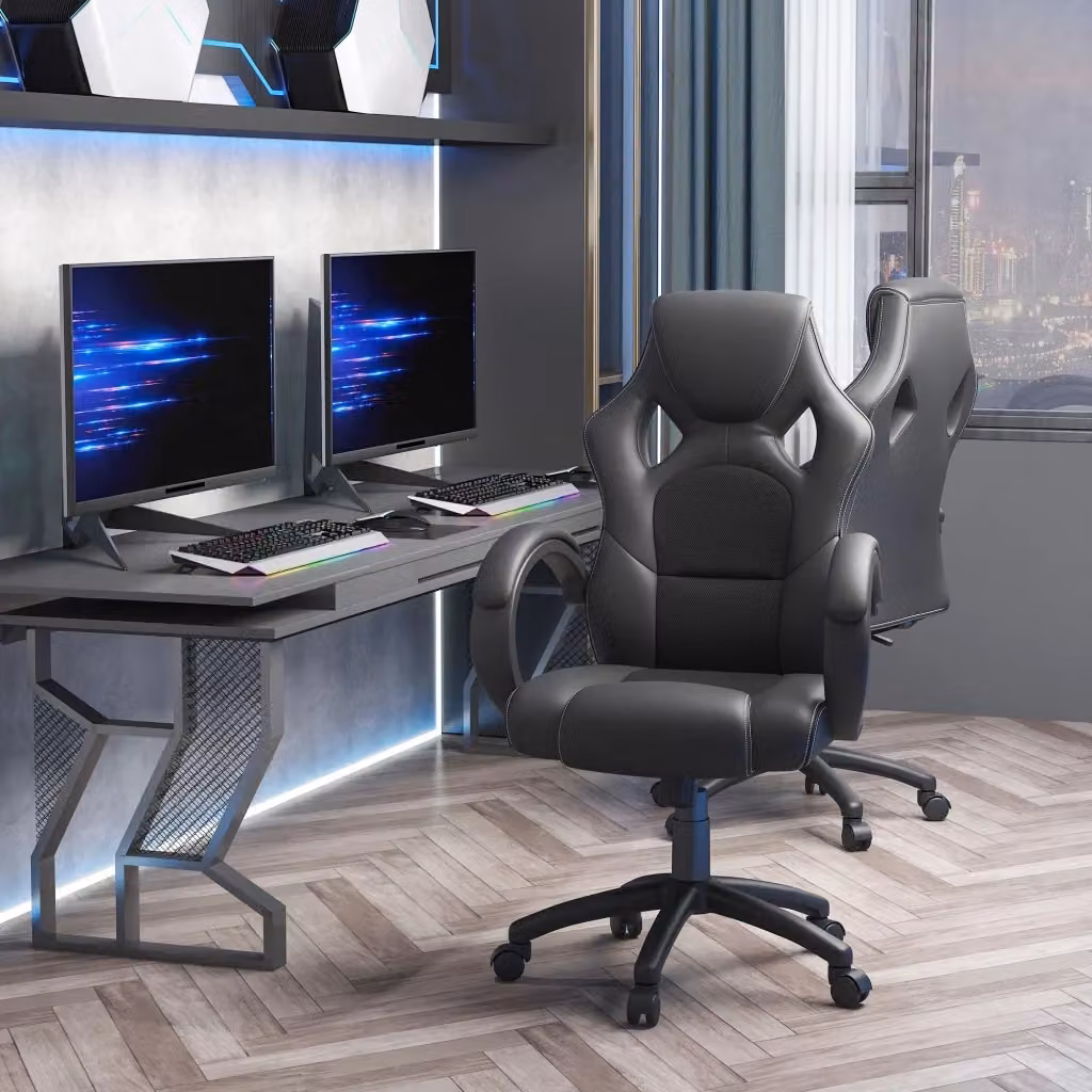 Sedia da Gaming EasyComfort Nera, Sedia da Ufficio Girevole e Reclinabile con Funzione a Dondolo, L/P/H: 71 x 61 x 108-118 cm – 2