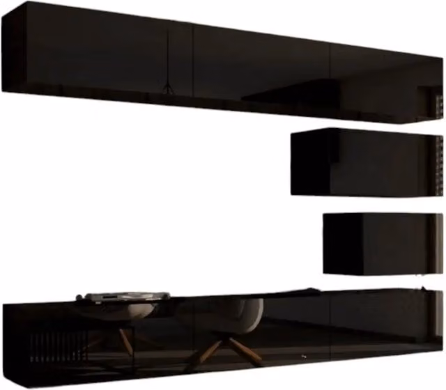 Set di mobili da soggiorno nero sospesi collezione CEPTO XVI 249cm, 8 pezzi, modulari.