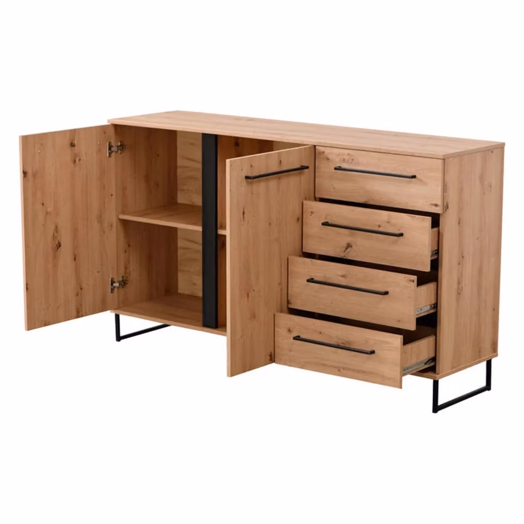 Madia Ceredano DMORA con 4 cassetti in rovere nodi marrone L: 159 cm, P: 42 cm, H: 95 cm – 2