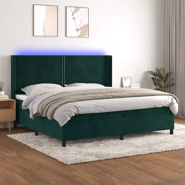 Letto Ibrido con Materasso a Molle Insacchettate e Illuminazione LED vidaXL in Velluto Verde, L/P/H: 200 x 200 x 203 cm