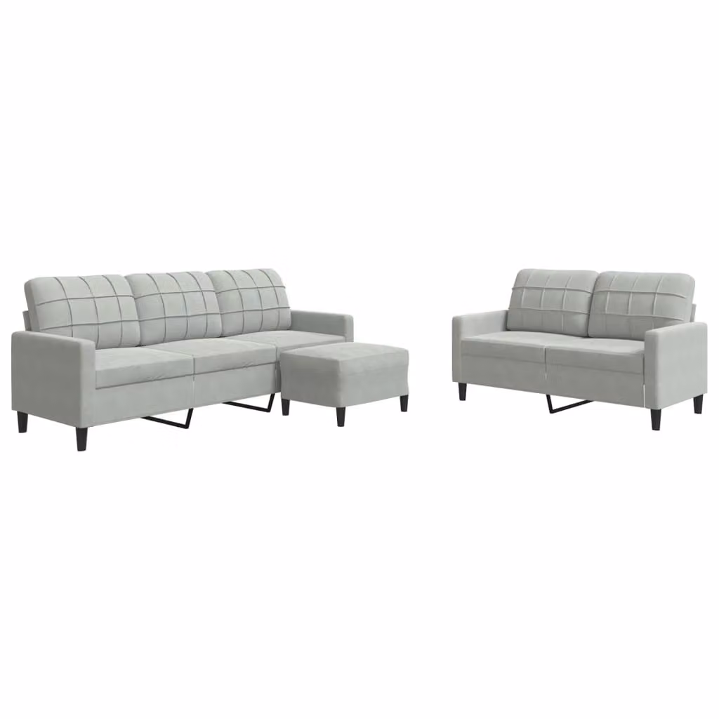Set di Divani 3 pz con Cuscini Grigio Chiaro in Velluto