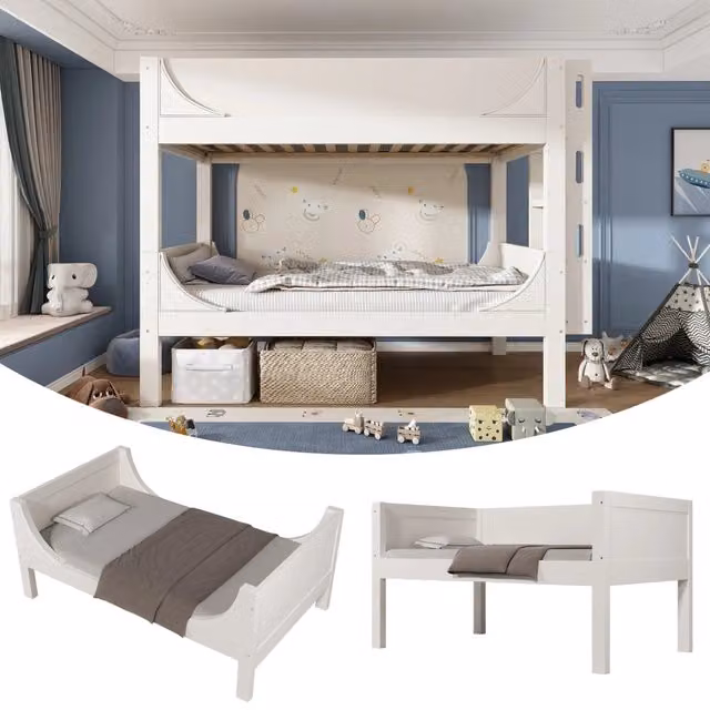 Letto a castello separabile – 90x200 cm – scala reversibile 2 letti singoli – bianco