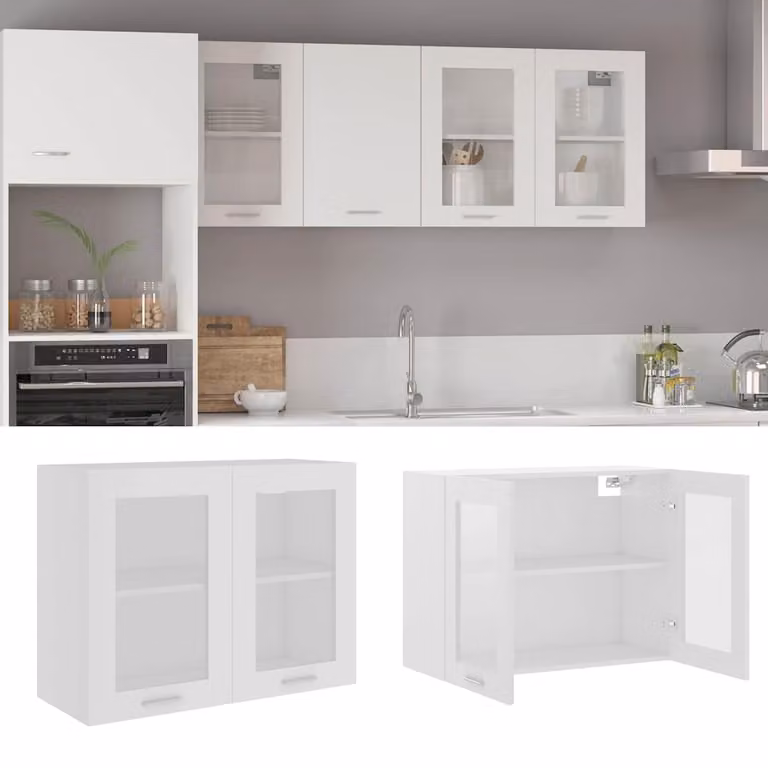 Pensile da cucina sospeso vidaXL con ante in vetro, Bianco, L 80 x P 31 x H 60 cm