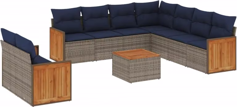 Set Divani da Giardino 10 pz con Cuscini Grigio in Polyrattan