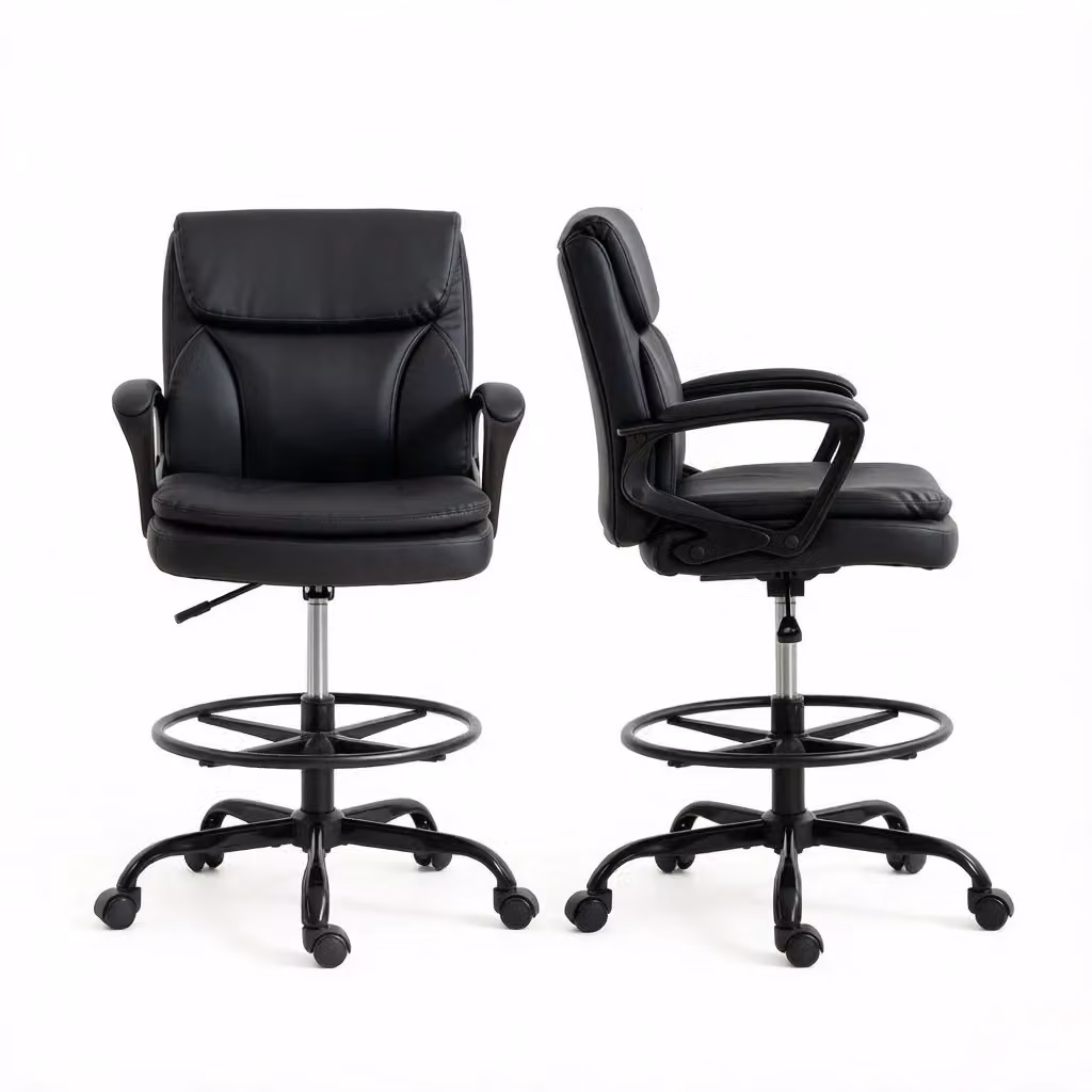 Sedia da ufficio girevole con poggiapiedi e schienale ergonomico in ecopelle nera per casa e ufficio – 2