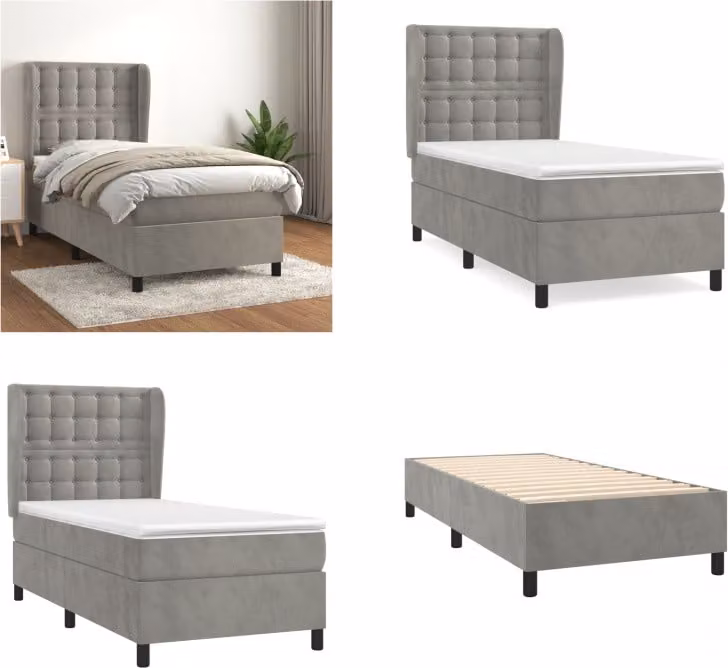 vidaXL Letto a molle con materasso grigio chiaro 100x200 cm in velluto - Letto a molle - Boxspringbetten - Bett - Schlafzimmermöbel