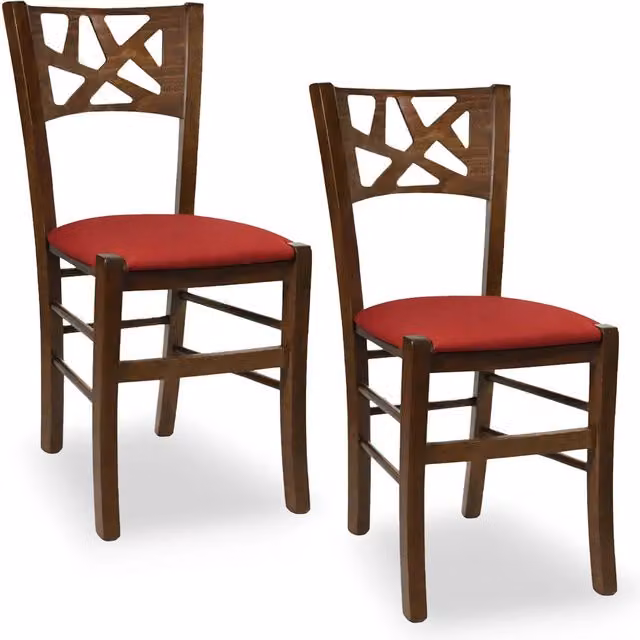 Set da 2 sedie da sala da pranzo Sissy in legno di faggio color noce scuro con seduta imbottita rossa – 1