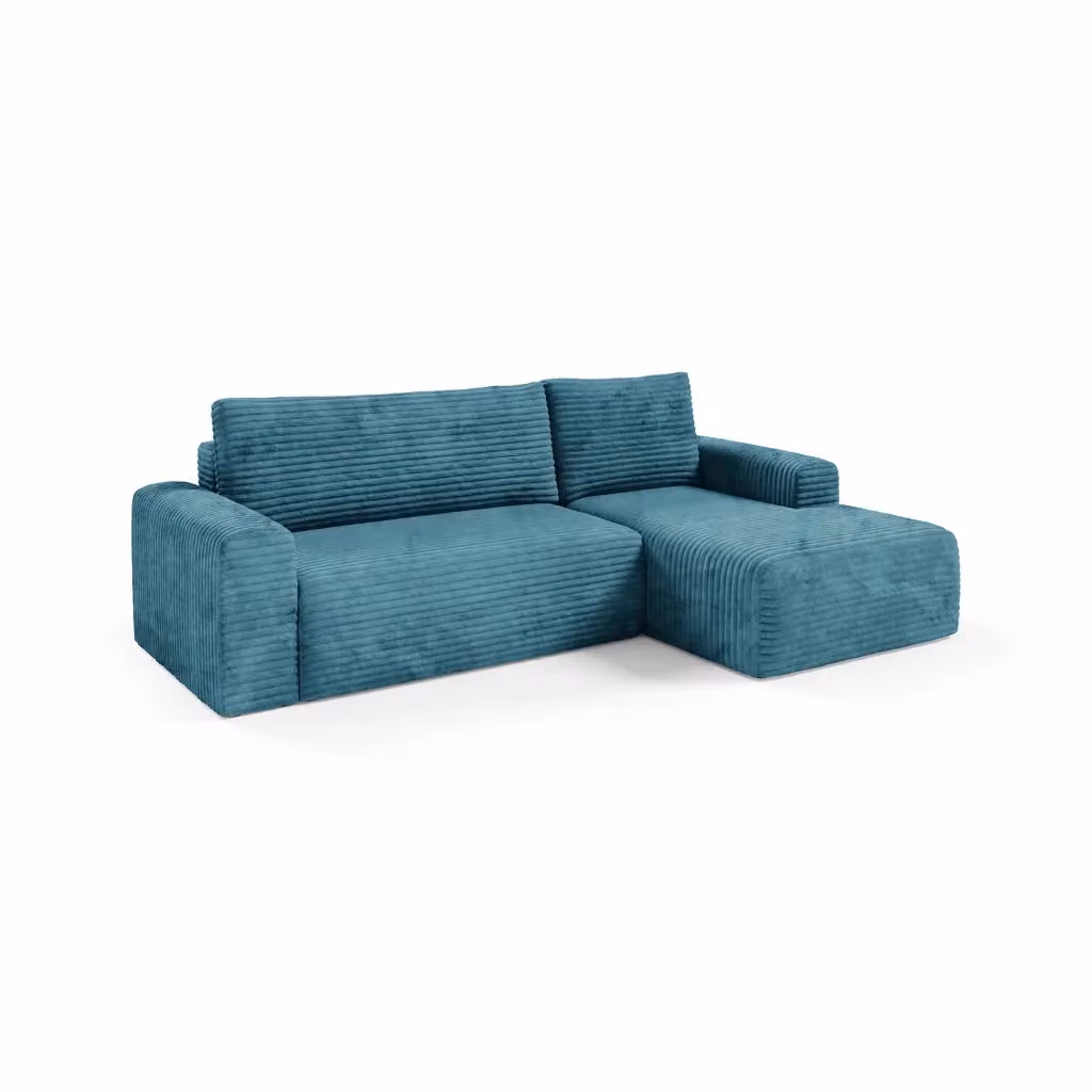 Divano Letto Folgarida DMORA con Penisola Contenitore, L Shape, Blu Petrolio, L: 268 cm, P: 163 cm – 2