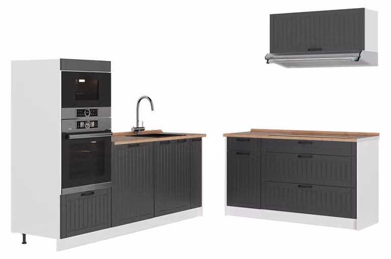Cucina Vicco Fame-Line Grigio scuro/Bianco 340 cm, PL Rovere, Model 63926