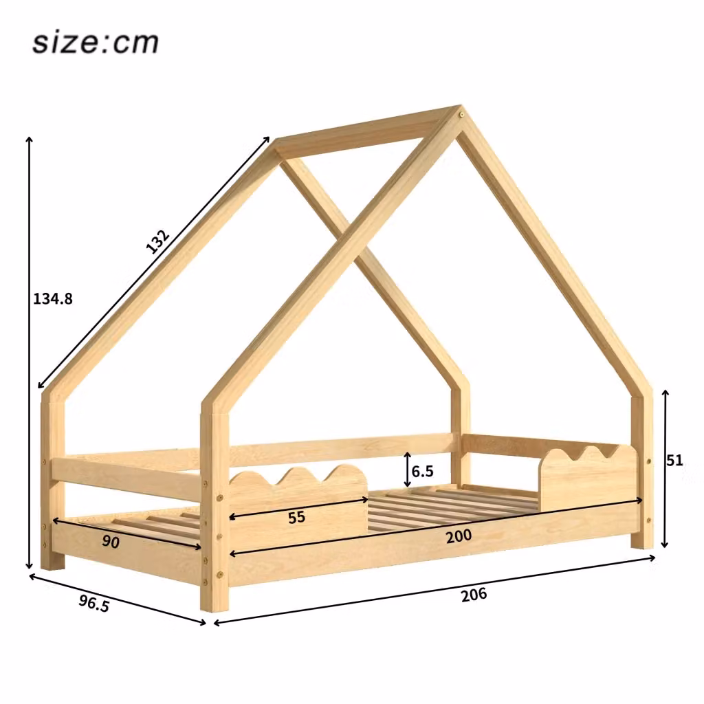 Letto per bambini Minimal in pino massello naturale con protezione anticaduta L/P/H: 200 x 90 x 120 cm – 2