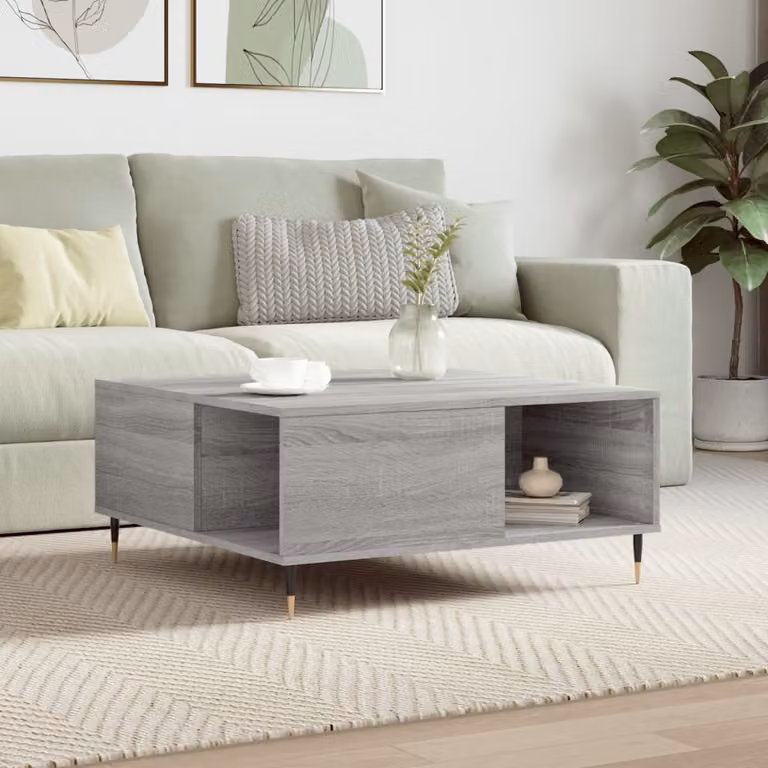 Tavolino da salotto moderno vidaXL in legno e metallo, colore grigio, L 80 cm x P 80 cm x H 36,5 cm