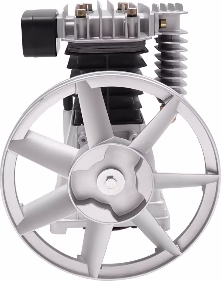 Compressore d'aria, compressore a pistoni - 2 cilindri, 960 giri al minuto - Pressione massima di esercizio: 8 bar - Materiali: alluminio e ferro - Pompa portatile