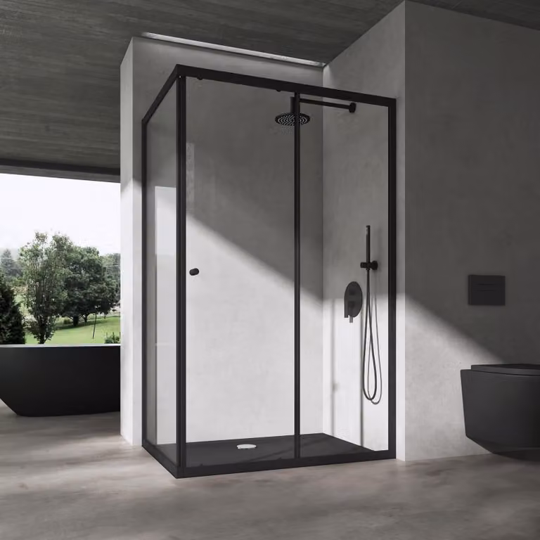 doporro Box Doccia 100x140x190cm con Piatto Doccia, Cabina Doccia con Porta Scorrevole Vetro di Sicurezza ESG Vetro Nero Ravenna16L K