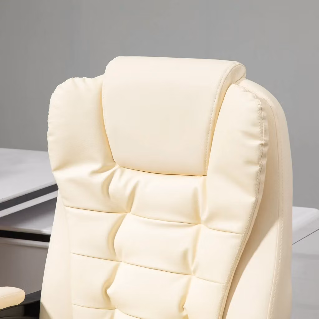 Poltrona da ufficio executive OKWISH bianca con poggiapiedi reclinabile, braccioli e poggiatesta in pelle sintetica, L: 69 cm, P: 64,5 cm, H: 120 cm – 2