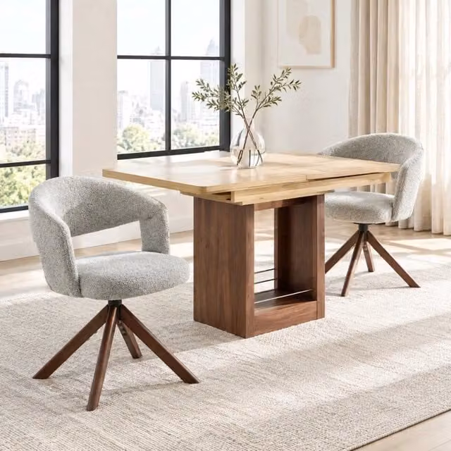 Set di 2 sedie da pranzo girevoli MIVRAY in tessuto grigio chiaro con gambe in legno e schienale curvo L: 49 cm, P: 46 cm, H: 81,5 cm – 1