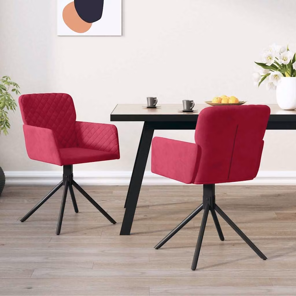 Set di 2 sedie da pranzo girevoli vidaXL in velluto rosso con braccioli e base in metallo
