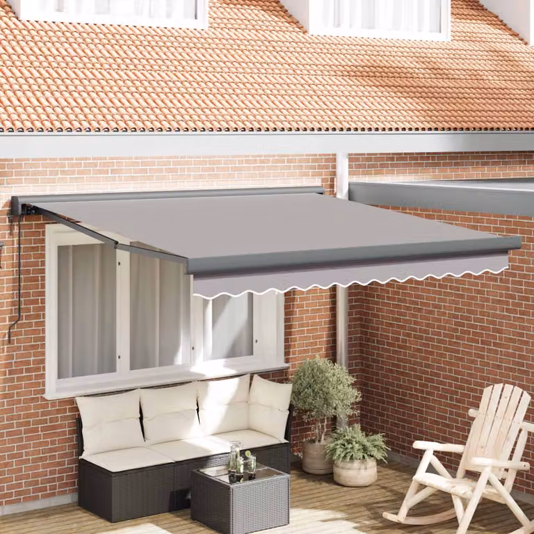 vidaXL Tenda retrattile con bracci pieghevoli in poliestere e metallo, Grigio Chiaro, L: 300 cm, P: 250 cm, H: 165 cm