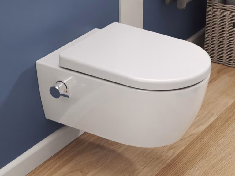 SSWW Taharet WC con rubinetto e sedile estraibile a chiusura morbida WC con doccia WC sospeso WC con funzione bidet Cerchio igienico Shattaf Alpha sotto il risciacquo