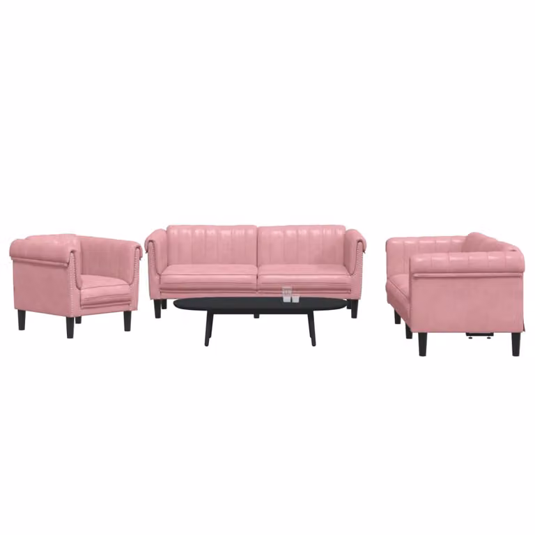 Maison Exclusive - Set divano 3 pezzi in velluto rosa