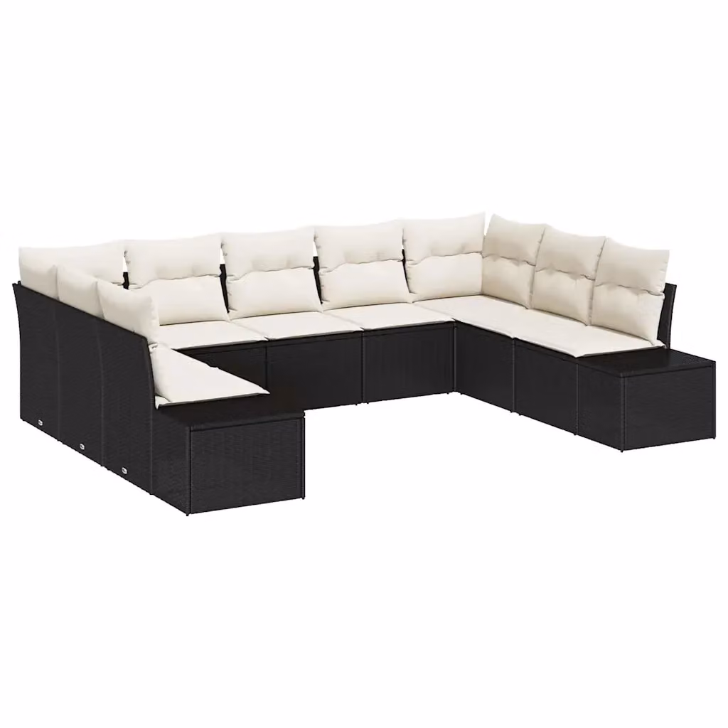 Set Divano da Giardino a Forma di U vidaXL in Polyrattan Nero e Beige con Cuscini e Struttura in Acciaio – 2