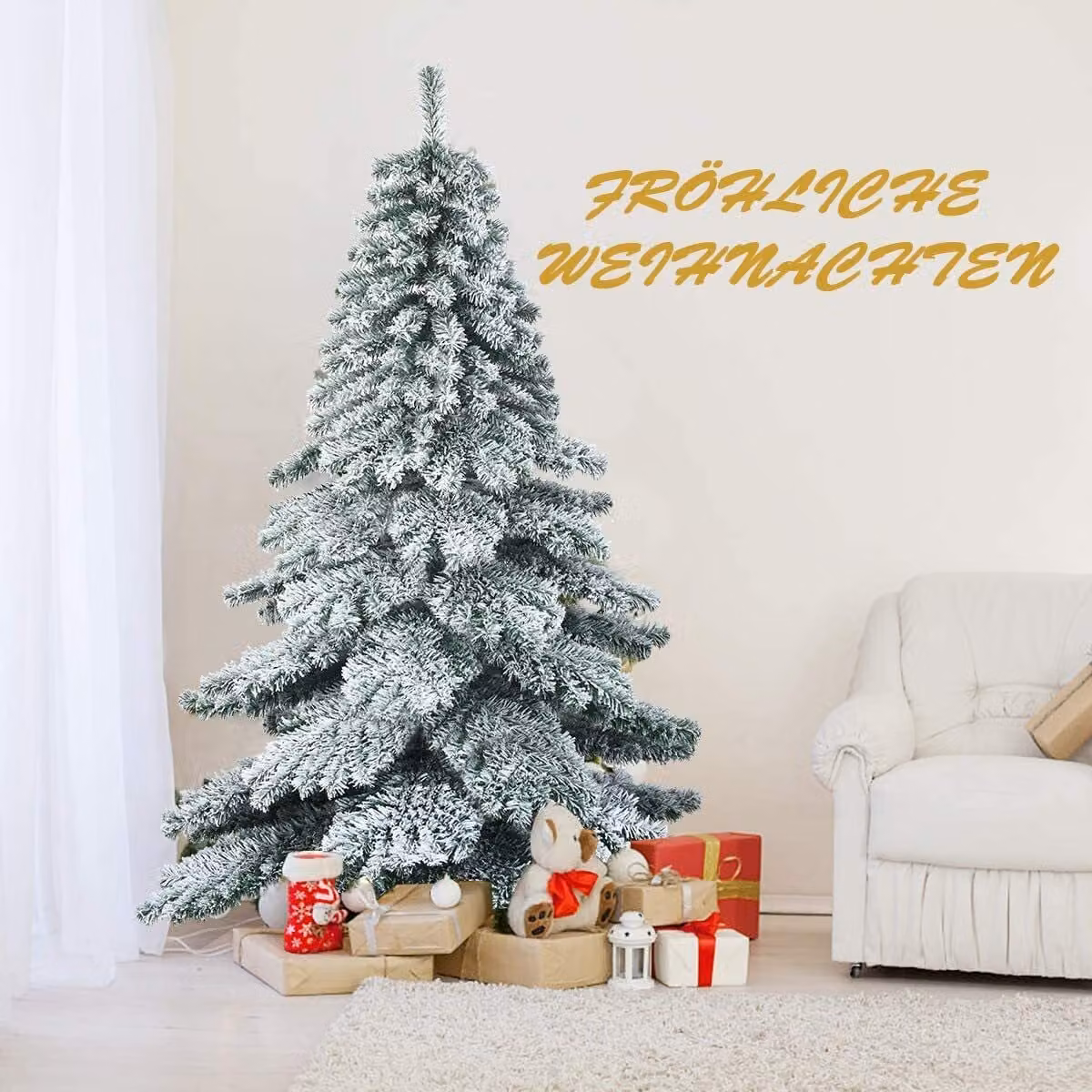 COSTWAY Albero di Natale artificiale da 180 cm con neve, albero di Natale con supporto in metallo, albero di Natale 657 punte in PVC, sistema di piegatura dell'albero di Natale artificiale ideale per casa, ufficio, negozi e hotel