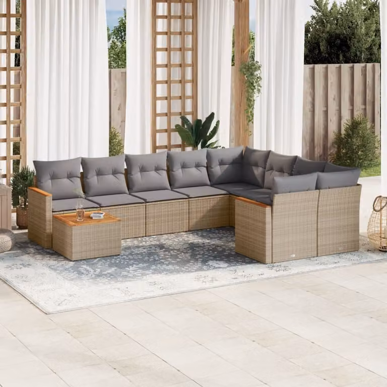 Maison Exclusive - Set Divano da Giardino 10 pz con Cuscini Beige Misto Polyrattan