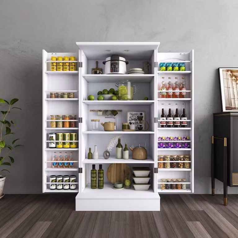 Feonase, mobiletto da cucina autoportante, bianco, 120x60x40 cm - Armadietto contenitore con 5 ripiani