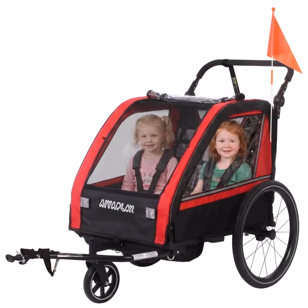 Carrello per bicicletta per bambini 2 in 1 Minimal rosso con sospensioni e maniglia regolabile – 2