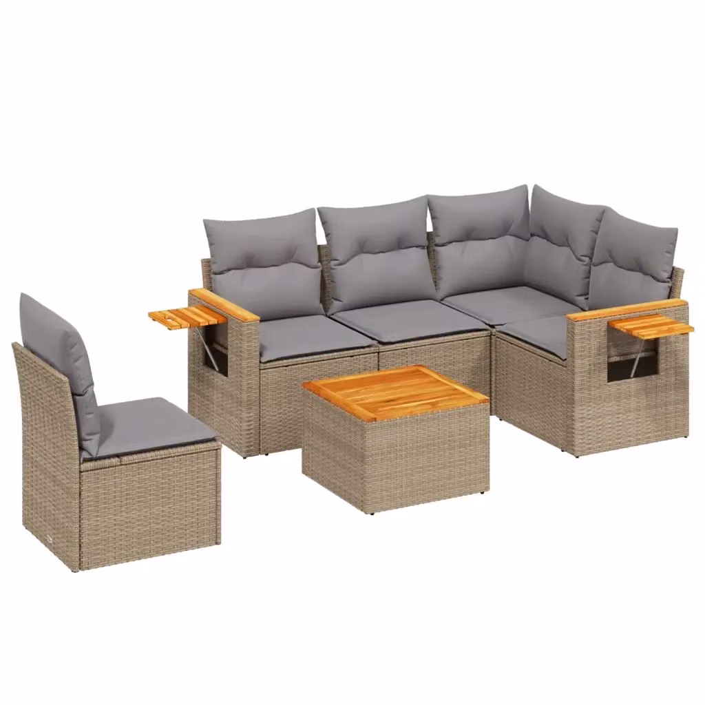 vidaXL Set Divano da Giardino a L 6 pz in Polyrattan con Cuscini Beige e Grigio – 2