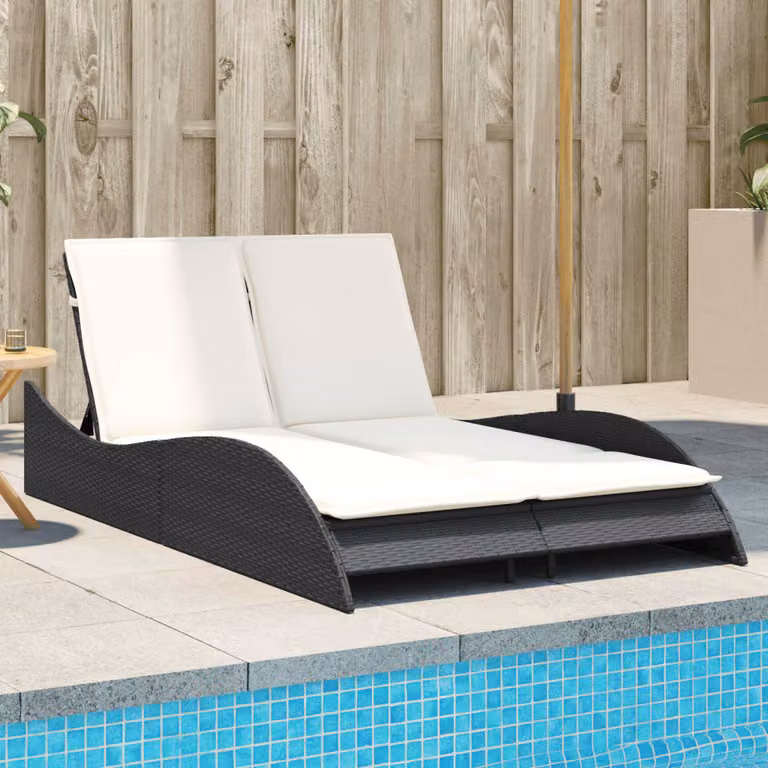 vidaXL Lettino Prendisole in Polyrattan con Cuscini Nero L: 114 cm, P: 205 cm, H: 73 cm