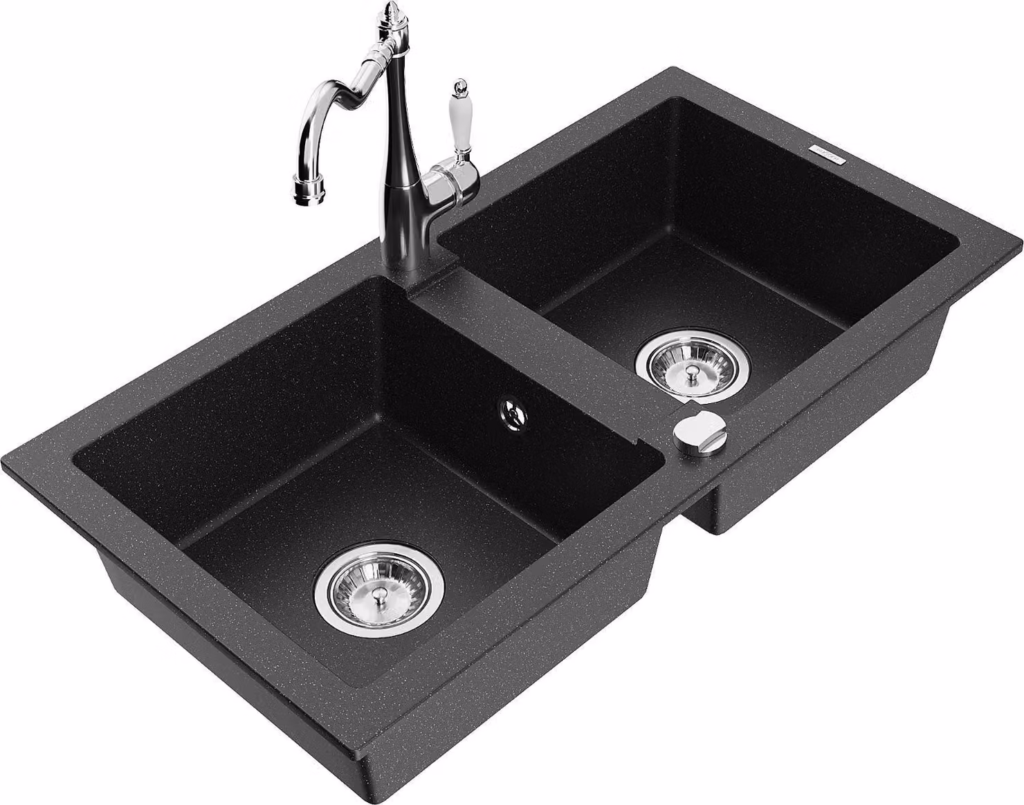 Mexen Mario lavello in granito a 2 vasche con rubinetto da cucina Carla, nero/metallo argento - 6504-73-670700-00