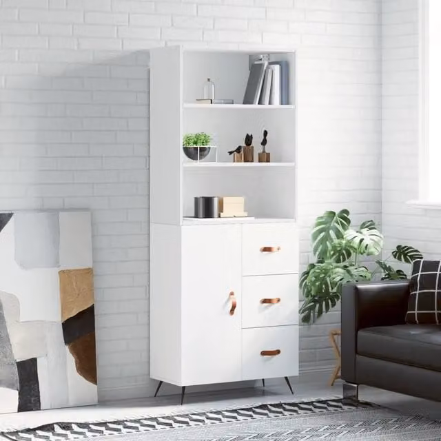 Credenza Buffet Design Mania Bianca per Cucina e Sala da Pranzo in Legno e Metallo L/P/H: 69,5 x 34 x 180 cm