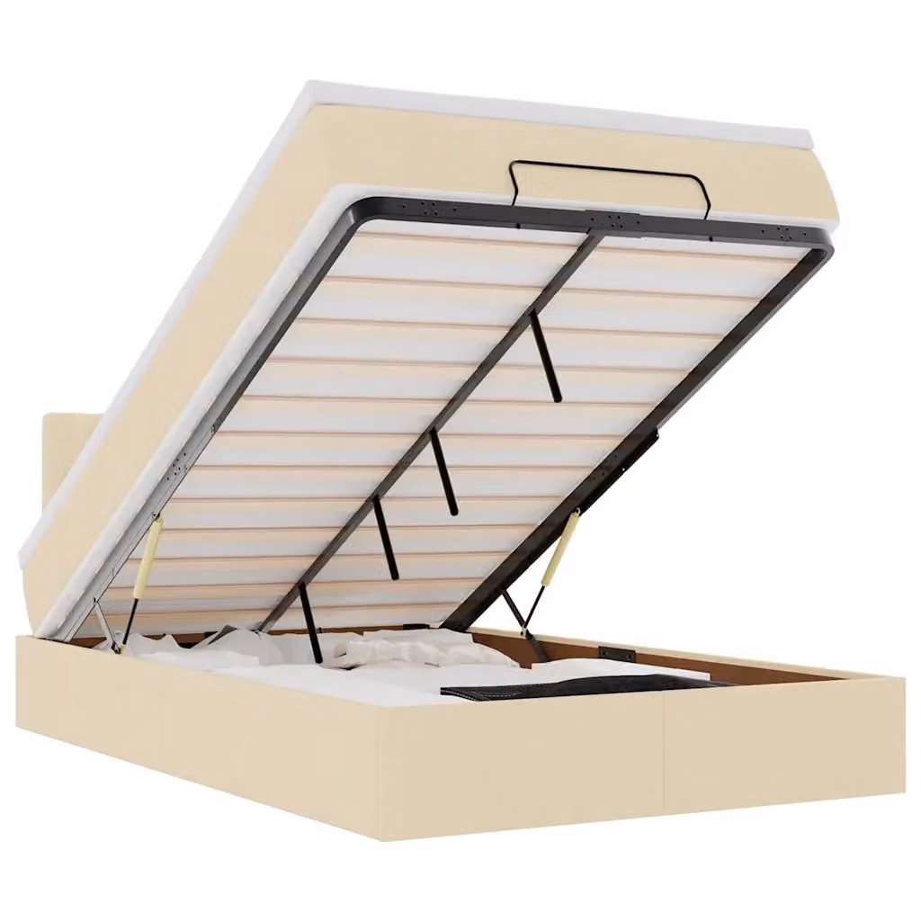 Letto con contenitore a sollevamento vidaXL in tessuto beige e bianco L: 120 cm, P: 200 cm, H: 88 cm – 2