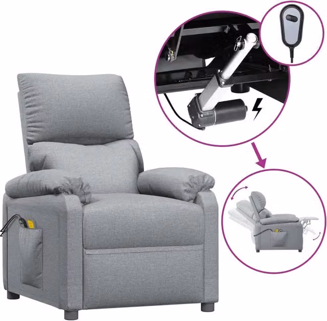 Poltrona Massaggiante | Sedia Relax Elettrica Grigio Chiaro in Tessuto
