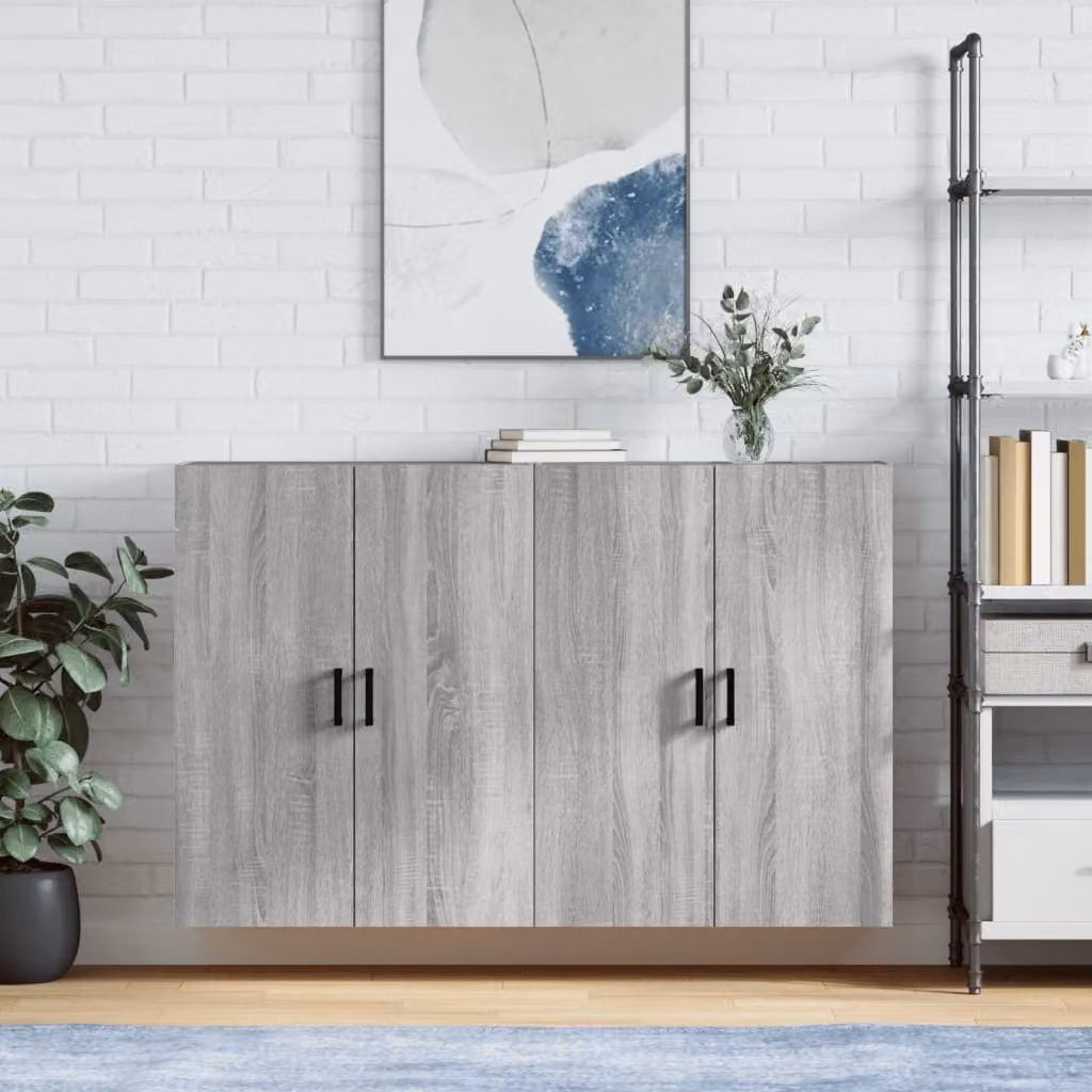 Set di 2 mobili a parete moderni vidaXL in legno MDF Grigio Sonoma, L/P/H: 69,5 x 34 x 90 cm