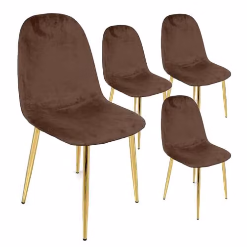 MA MAISON Set 4 Sedie in Velluto Imbottite - Tessuto Tecnico, Colori Vari, Gambe in Metallo Dorato, Seduta Morbida, Stile Elegante e Moderno, Portata Massima di 130kg - 52 x 44 x 88 cm (Marrone)