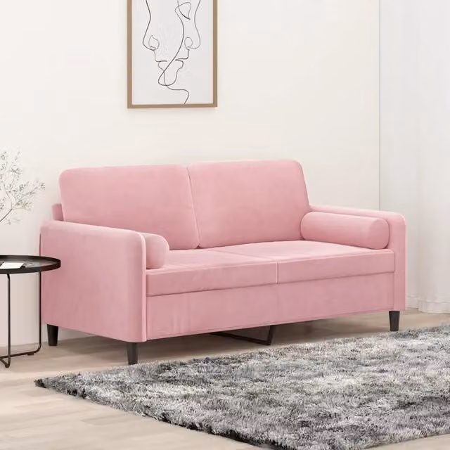 Divano a 2 Posti con Cuscini-Sofa 2 Posti con Cuscini Rosa 140 cm in Velluto 343973