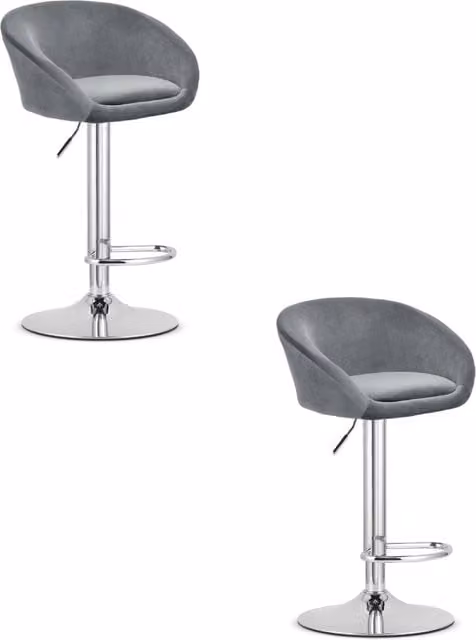 Set di 2 sgabelli in velluto Valora East grigio con base in metallo cromato lucido