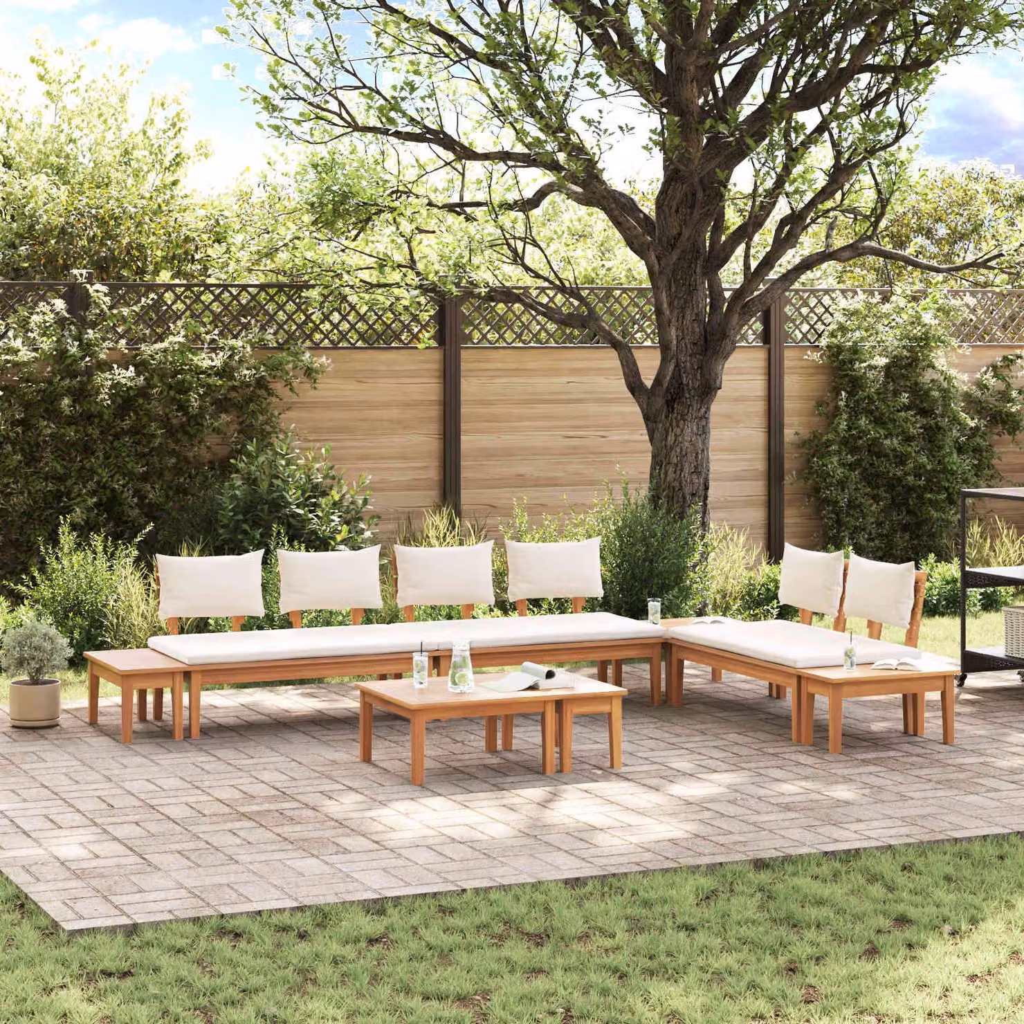 Maison Exclusive - Set di divani da giardino, 5 pezzi, color marrone e crema