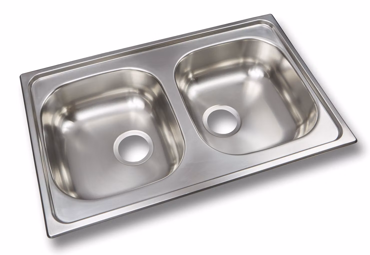Lavello da cucina, con due vasche, in acciaio inossidabile satinato.
