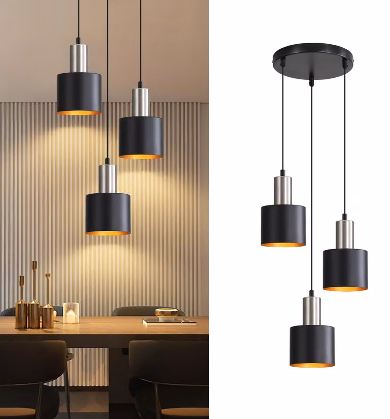 Lampada a sospensione vintage, plafoniera, attacco E27, per sala da pranzo, 3 luci