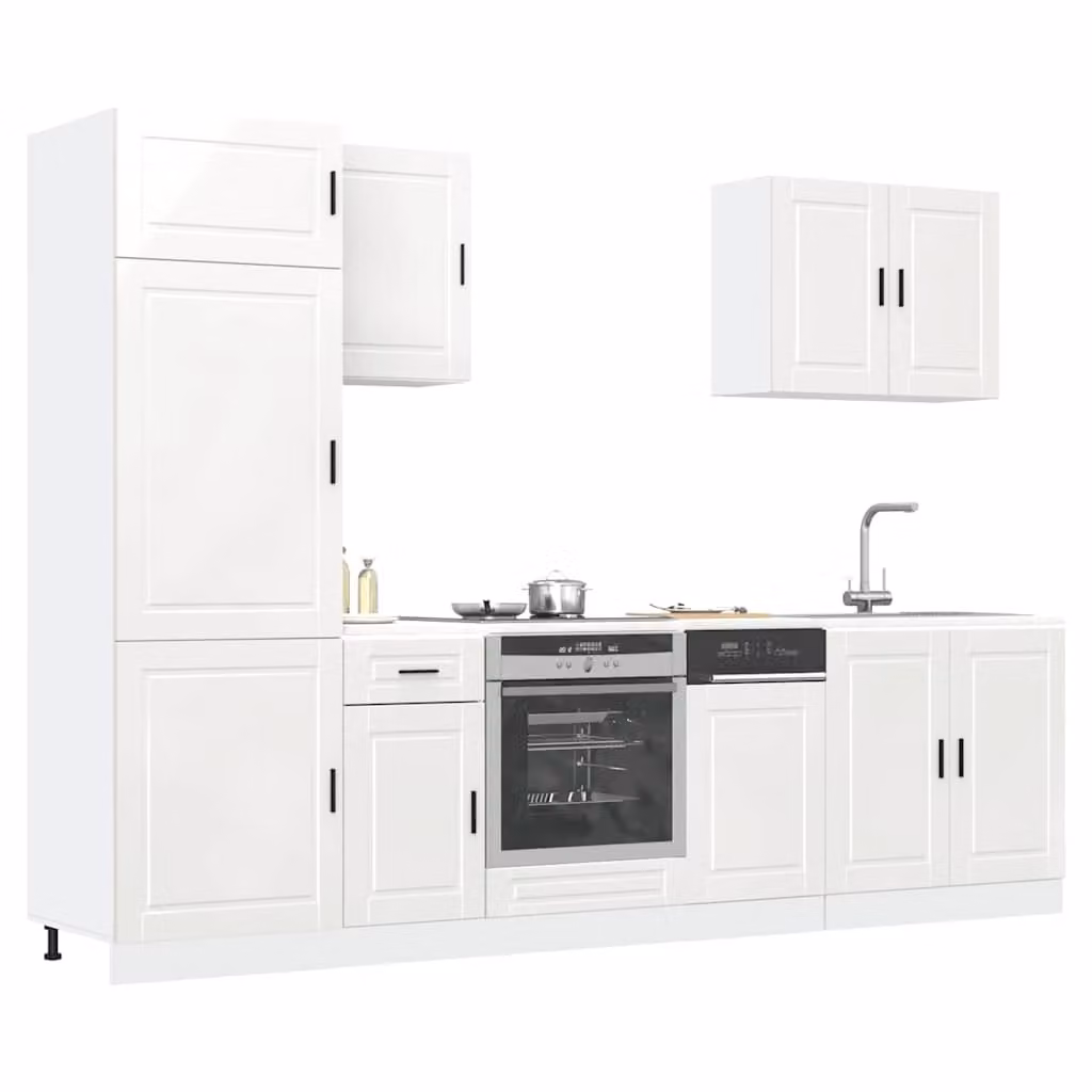 Set di mobili da cucina moderno vidaXL composto da 7 pezzi in bianco lucido con ante e cassetti L/P/H: 207 x 60 x 57 cm